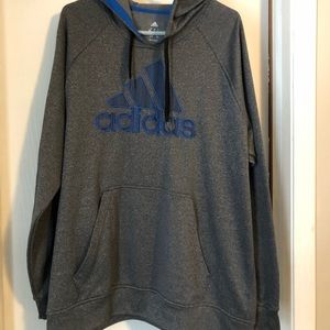 MENS Adidas grey and blue hooded sweatshirt. XL
